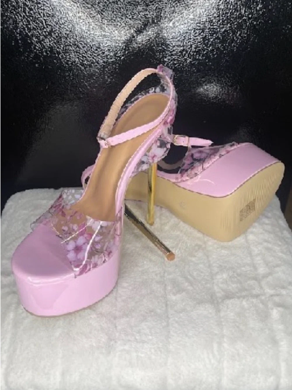 Women’s Pink Platform Floral Strap Heels